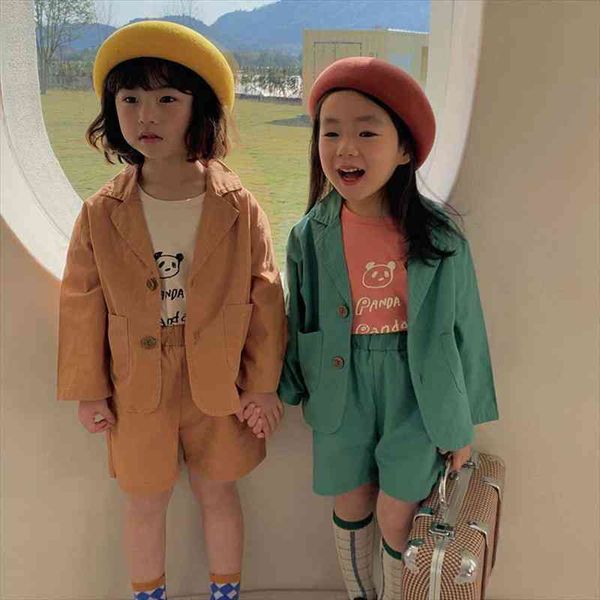 spring kids coat casual solid suit jacket and shorts girls clothes, White