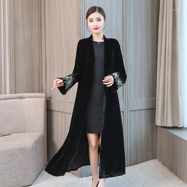 qpfjqd spring autumn women open front velvet coats jacket lapel neck loose windbreaker retro embroidered long outwear cardigan1, Tan;black
qpfjqd spring autumn women open front velvet coats jacket lapel neck loose windbreaker retro embroidered long outwear cardigan1, Tan;black