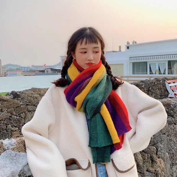 ins rainbow color matching knitted coarse wool scarf for women autumn and winter korean version cute small fresh versatile bib, Blue;gray
ins rainbow color matching knitted coarse wool scarf for women autumn and winter korean version cute small fresh versatile bib, Blue;gray