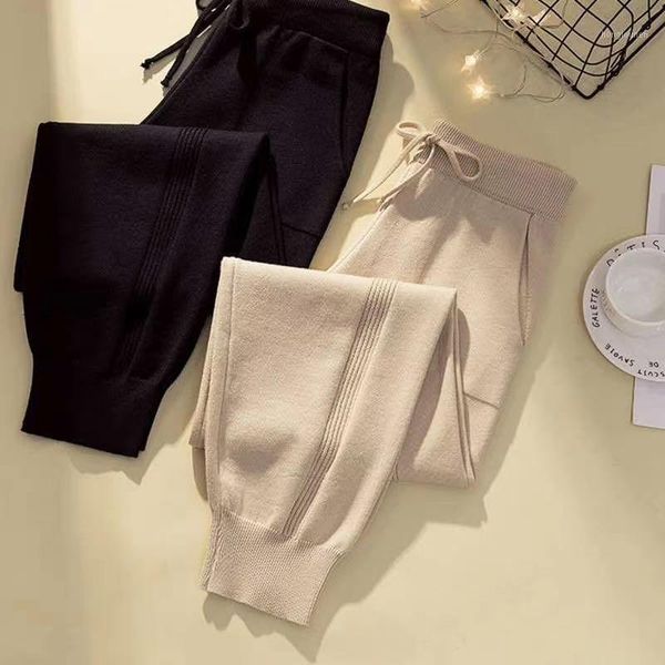 women elastic waist drawstring trousers thick knitted harem pants autumn winter sport swear women's pants new bottoms1, Black;white
women elastic waist drawstring trousers thick knitted harem pants autumn winter sport swear women's pants new bottoms1, Black;white