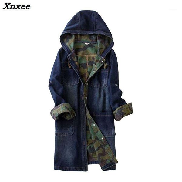 2020 single-breasted long denim hooded jacket camouflage women denim jacket spell color xnxee1, Black;brown
2020 single-breasted long denim hooded jacket camouflage women denim jacket spell color xnxee1, Black;brown