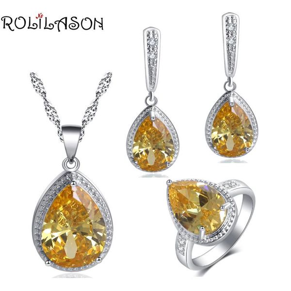 rolilason sell set water drop design yellow zircon for girl party gift earrings necklace rings jewelry sets js739, Silver
rolilason sell set water drop design yellow zircon for girl party gift earrings necklace rings jewelry sets js739, Silver