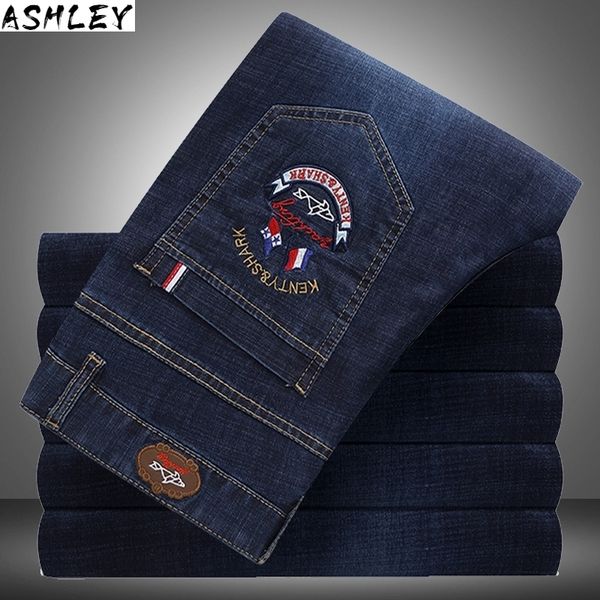 new male 2020 jeans trousers classic thick section business fashion pants elastic zipper mens straight denim shark jeans q0105, Black;white
new male 2020 jeans trousers classic thick section business fashion pants elastic zipper mens straight denim shark jeans q0105, Black;white