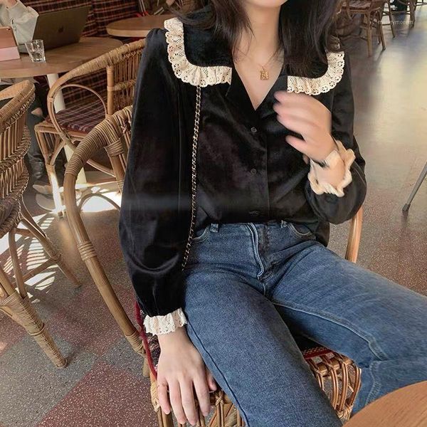 women's blouses & shirts hstar 2021 spring women solid long sleeve blouse lady turn down collar elegant lace female vintage velvet shi, White
women's blouses & shirts hstar 2021 spring women solid long sleeve blouse lady turn down collar elegant lace female vintage velvet shi, White