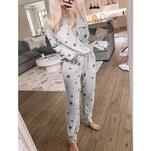 new five-star printing long-sleeved casual home suit explosive european and american women's autumn sleeve style clothing length1, Gray
new five-star printing long-sleeved casual home suit explosive european and american women's autumn sleeve style clothing length1, Gray