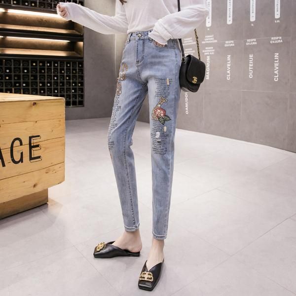 women's jeans 3d embroidery flower beading pearls pencil women skinny pants casual elastic high waist plus size denim long trousers, Blue
women's jeans 3d embroidery flower beading pearls pencil women skinny pants casual elastic high waist plus size denim long trousers, Blue