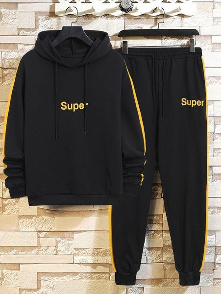 men letter graphic contrast sideseam drawstring hoodie with sweatpants e8vk#, Gray
men letter graphic contrast sideseam drawstring hoodie with sweatpants e8vk#, Gray