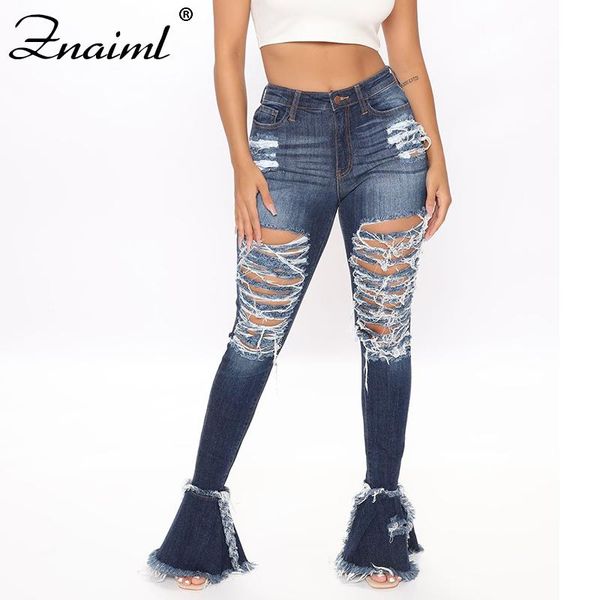 znaiml women denim skinny trousers high waist jeans destroyed knee holes bottom bell mouth design pants trousers stretch ripped, Blue
znaiml women denim skinny trousers high waist jeans destroyed knee holes bottom bell mouth design pants trousers stretch ripped, Blue