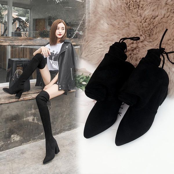boots pointed toe high rubber over-the-knee long for women flock square heel elastic band autumn winter solid shoes, Black
boots pointed toe high rubber over-the-knee long for women flock square heel elastic band autumn winter solid shoes, Black