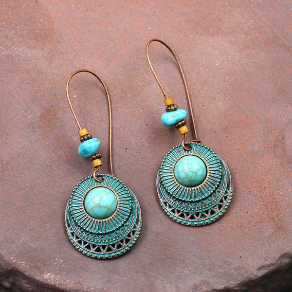 round for women's long new turquoise alloy earrings, Silver
round for women's long new turquoise alloy earrings, Silver
