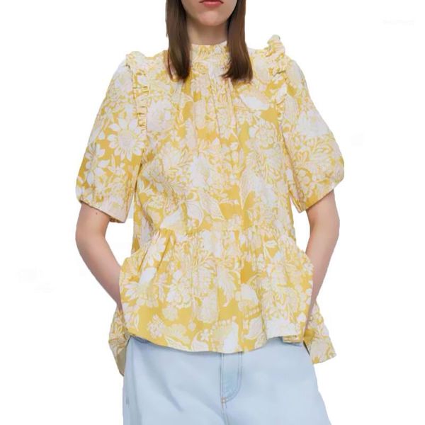 fashion printed summer blouse women 2020 back opening drape female chic ruffled short sleeve turtleneck shirt blusas1, White
fashion printed summer blouse women 2020 back opening drape female chic ruffled short sleeve turtleneck shirt blusas1, White