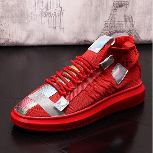 high-shoes new men's breathable casual shoes fashion knitted trendy men's zhongbang red short boots wild increase, Black
high-shoes new men's breathable casual shoes fashion knitted trendy men's zhongbang red short boots wild increase, Black