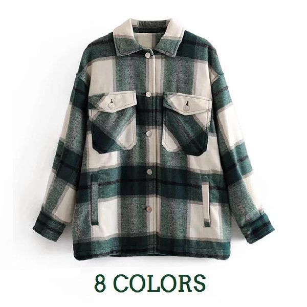 women's jackets 8 colors plaid wool shirt women fashion lapel collar loose female long coat jacket autumn chic pocket warm thick blouse, Black;brown
women's jackets 8 colors plaid wool shirt women fashion lapel collar loose female long coat jacket autumn chic pocket warm thick blouse, Black;brown