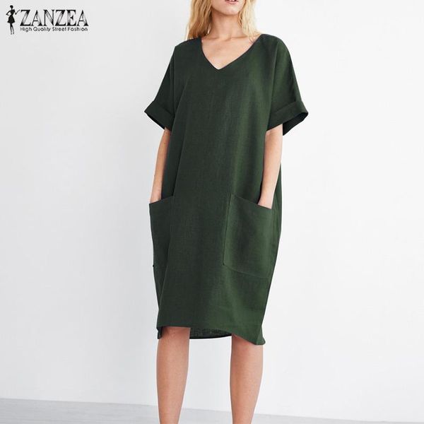 casual dresses 2021 zanzea summer women v neck short sleeve pockets loose solid shirt vestido elegant cotton linen work dress plus size, Black;gray
casual dresses 2021 zanzea summer women v neck short sleeve pockets loose solid shirt vestido elegant cotton linen work dress plus size, Black;gray