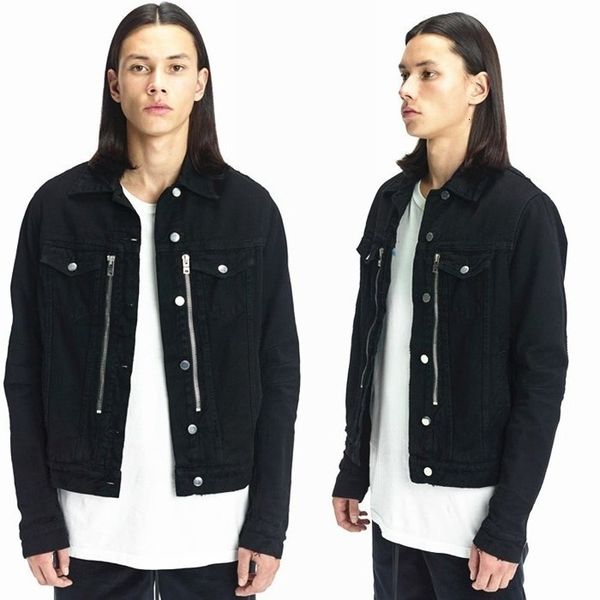 oem men motorcycle design zipper black denim jeans jacket