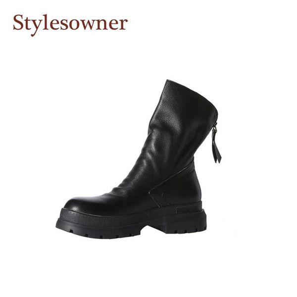 boots leather back zipper women's spring autumn round toe thick bottom heel mid tube casual all-match short, Black
boots leather back zipper women's spring autumn round toe thick bottom heel mid tube casual all-match short, Black