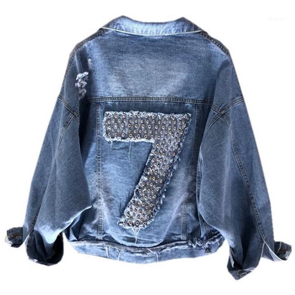 women's jackets spring autumn loose bat sleeve jeans coat women fashion pearl beading rivets hole denim jacket1, Black;brown
women's jackets spring autumn loose bat sleeve jeans coat women fashion pearl beading rivets hole denim jacket1, Black;brown