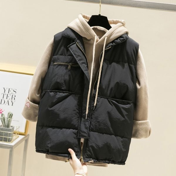 fashion casual winter vest coat women solid white black sleeveless zipper fly vintage jacket female korean slim 201102, Black;white
fashion casual winter vest coat women solid white black sleeveless zipper fly vintage jacket female korean slim 201102, Black;white