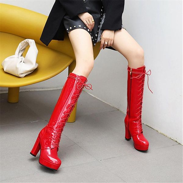 boots 2021 autumn lacing knee high women fashion white square heel woman leather shoes winter pu long boot large size 91, Black
boots 2021 autumn lacing knee high women fashion white square heel woman leather shoes winter pu long boot large size 91, Black