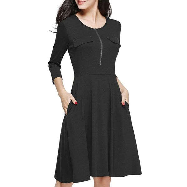 party dress pocket causal dresses for girl knee-length dress zipper solid color three quarter sleeve for summer autumn, Black;gray
party dress pocket causal dresses for girl knee-length dress zipper solid color three quarter sleeve for summer autumn, Black;gray