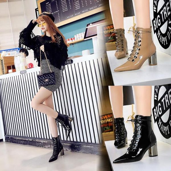 boots ankle women shoes fashion high heel patent leather pointed toe 2021 fall d435, Black
boots ankle women shoes fashion high heel patent leather pointed toe 2021 fall d435, Black
