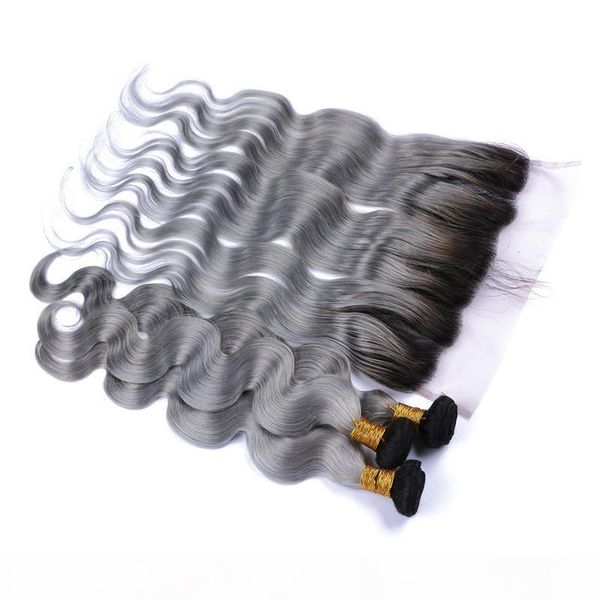 two tone #1b grey ombre virgin peruvian human hair 3bundles with frontal body wave silver grey ombre 13x4 lace frontal closure with weaves, Black;brown
two tone #1b grey ombre virgin peruvian human hair 3bundles with frontal body wave silver grey ombre 13x4 lace frontal closure with weaves, Black;brown