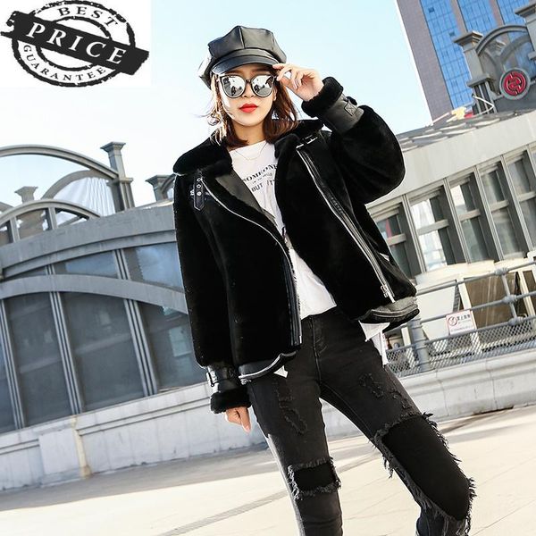 women's fur & faux high 2021 woman winter quality sheepskin locomotive jacket female short lambskin leather wool coat, Black
women's fur & faux high 2021 woman winter quality sheepskin locomotive jacket female short lambskin leather wool coat, Black