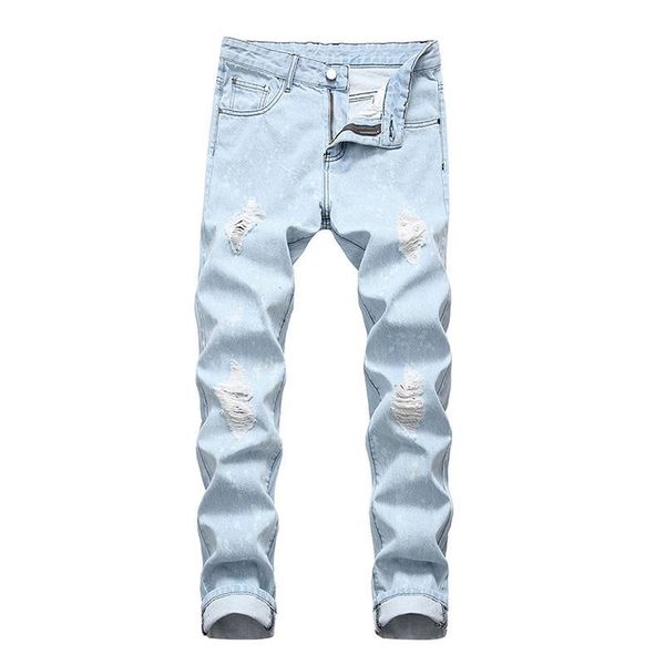 slim jeans trousers ripped hole men's cotton denim long blue men stretch casual male pants kg-898
slim jeans trousers ripped hole men's cotton denim long blue men stretch casual male pants kg-898