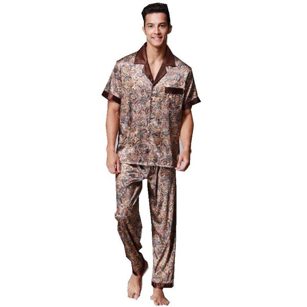 men's sleepwear casual loose silk pamajas with middle sleeve regular and v neck comfortable soft summer pajamas for mensy018, Black;brown
men's sleepwear casual loose silk pamajas with middle sleeve regular and v neck comfortable soft summer pajamas for mensy018, Black;brown