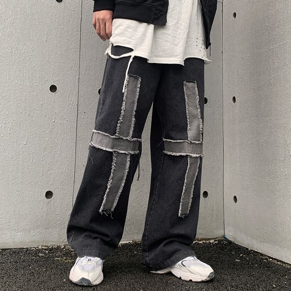 2020 cross splices elastic waistline leg wide male jeans streetwear hip vintage brem pants dfjr, Blue
2020 cross splices elastic waistline leg wide male jeans streetwear hip vintage brem pants dfjr, Blue