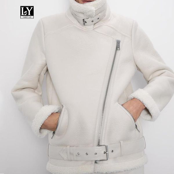 women's leather & faux ly varey lin women beige fur jacket coat turn down collar with belt thick warm lamb oversized outwear, Black
women's leather & faux ly varey lin women beige fur jacket coat turn down collar with belt thick warm lamb oversized outwear, Black