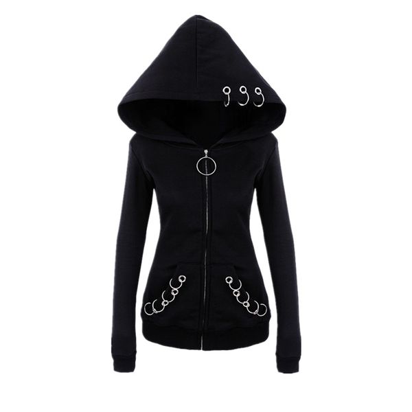 women punk style autumn winter black fleece hoodie sweatshirt iron rings zipper hooded cool dark gothic hoodies
women punk style autumn winter black fleece hoodie sweatshirt iron rings zipper hooded cool dark gothic hoodies
