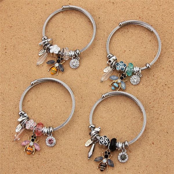 charm bracelets stainless steel crystal bangle for women rhinestone honeybee pendant bead adjustable wristband party jewelry, Golden;silver
charm bracelets stainless steel crystal bangle for women rhinestone honeybee pendant bead adjustable wristband party jewelry, Golden;silver
