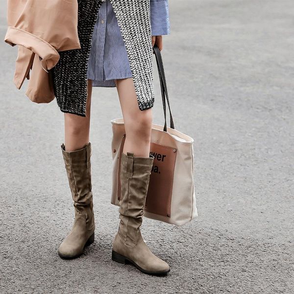 women pleated mid calf boots 2021 ladies slip on low heel female fashion round toe shoes new women's casual footwear plus size, Black
women pleated mid calf boots 2021 ladies slip on low heel female fashion round toe shoes new women's casual footwear plus size, Black