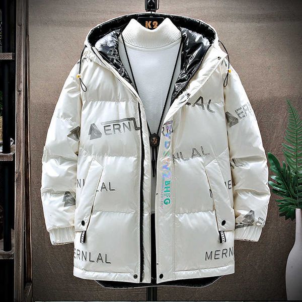 korean short down bright face cotton padded men's winter coat hooded jacket, Black 
korean short down bright face cotton padded men's winter coat hooded jacket, Black