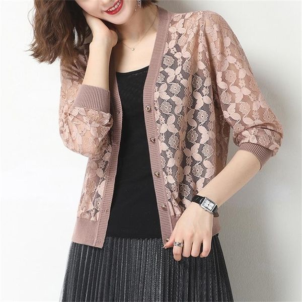 women summer fashion chic long sleeve lace cardigan short knitting outerwear female casual thin hollow out sweater g194 y200915, White;black
women summer fashion chic long sleeve lace cardigan short knitting outerwear female casual thin hollow out sweater g194 y200915, White;black
