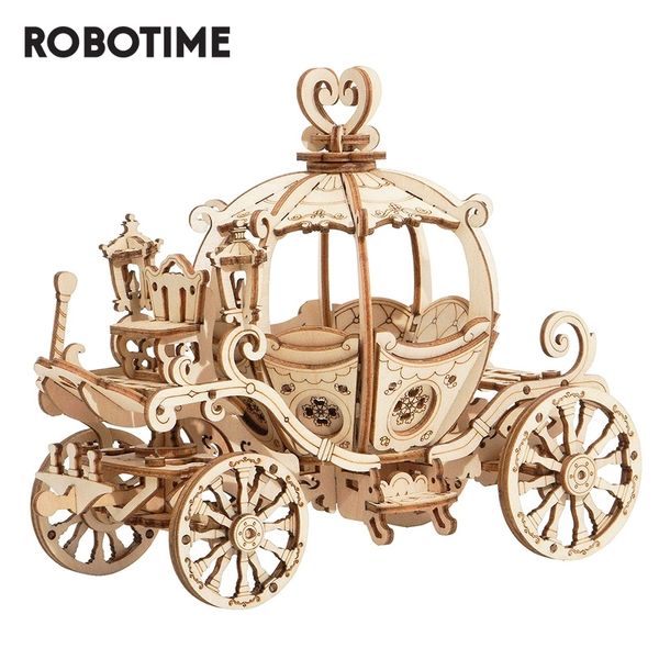 Robotime 3d Wooden Puzzle Games Assembly Pumpkin Cart Model Toys For Children Kids Girls Birthday Gift Y200413