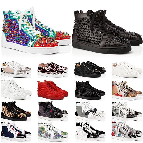 red bottoms designer men women shoes spikes high sneakers black white glitter grey leather suede mens casual shoe size 35-47, White;red
red bottoms designer men women shoes spikes high sneakers black white glitter grey leather suede mens casual shoe size 35-47, White;red