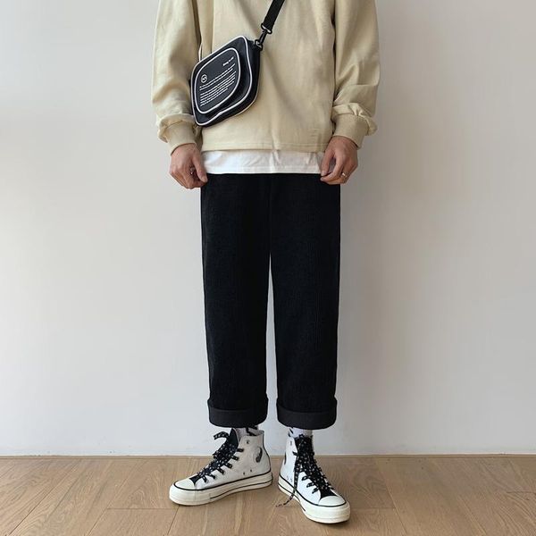 men's pants s-xxl elastic waist straight wide leg men summer fashion plain color corodory loose fit streetwear ankle trousers, Black
men's pants s-xxl elastic waist straight wide leg men summer fashion plain color corodory loose fit streetwear ankle trousers, Black
