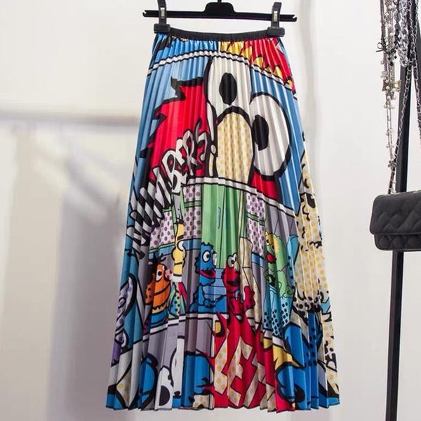 women's cartoon a-line high waist pleated midi skirt pattern elastic mid-calf skirts women 2019 spring summer clothes woman, Black
women's cartoon a-line high waist pleated midi skirt pattern elastic mid-calf skirts women 2019 spring summer clothes woman, Black