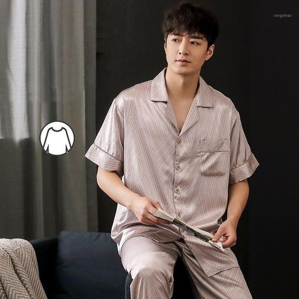 silk pajamas for spring and summer autumn satin men's pajamas home clothes short sleeve long pants large size suit for home men1, Black;brown
silk pajamas for spring and summer autumn satin men's pajamas home clothes short sleeve long pants large size suit for home men1, Black;brown