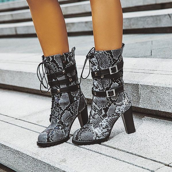 2020 stylish women booties autumn winter hollow snake print round toe thick heel rivet shoes female casual mid-calf boots, Black
2020 stylish women booties autumn winter hollow snake print round toe thick heel rivet shoes female casual mid-calf boots, Black