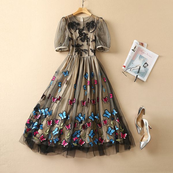 european and american women's wear spring 2022 new 5 minutes of sleeve fashion heavy net butterfly embroidered black dress, Black;gray
european and american women's wear spring 2022 new 5 minutes of sleeve fashion heavy net butterfly embroidered black dress, Black;gray