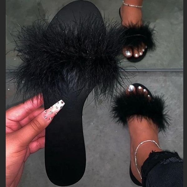slippers summer fluffy fur women's flip flops flat outdoor sandals amazing shoes, Black
slippers summer fluffy fur women's flip flops flat outdoor sandals amazing shoes, Black