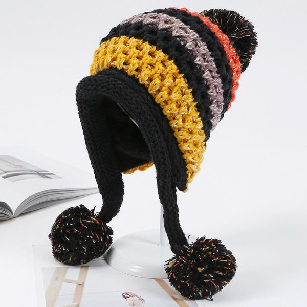 ht1996 new winter knitted hats women patchwork pompon balls earflap caps ladies warm thick winter beanies female beanie hat 201027, Blue;gray
ht1996 new winter knitted hats women patchwork pompon balls earflap caps ladies warm thick winter beanies female beanie hat 201027, Blue;gray