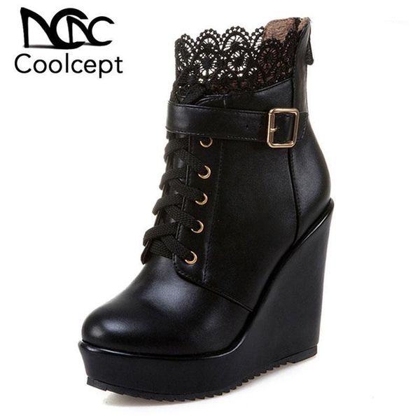 boots coolcept office lady high wegdes lace buckle platform warm fur shoes women winter ankle female footwear size 34-431, Black
boots coolcept office lady high wegdes lace buckle platform warm fur shoes women winter ankle female footwear size 34-431, Black