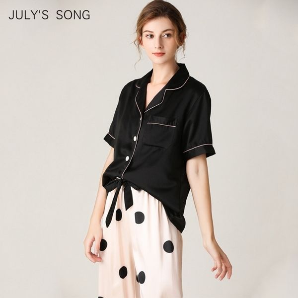 july's song soft faux silk pajamas for women short sleeve sleepwear lapel collar homewear dot striped female pyjamas nightwear 201027, Black;red
july's song soft faux silk pajamas for women short sleeve sleepwear lapel collar homewear dot striped female pyjamas nightwear 201027, Black;red