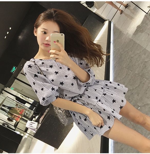 opslz thin 2020 new sleeve korean version sweet loose summer striped print star skirt lace lantern lantern up dress for women 423qn, Black;gray
opslz thin 2020 new sleeve korean version sweet loose summer striped print star skirt lace lantern lantern up dress for women 423qn, Black;gray