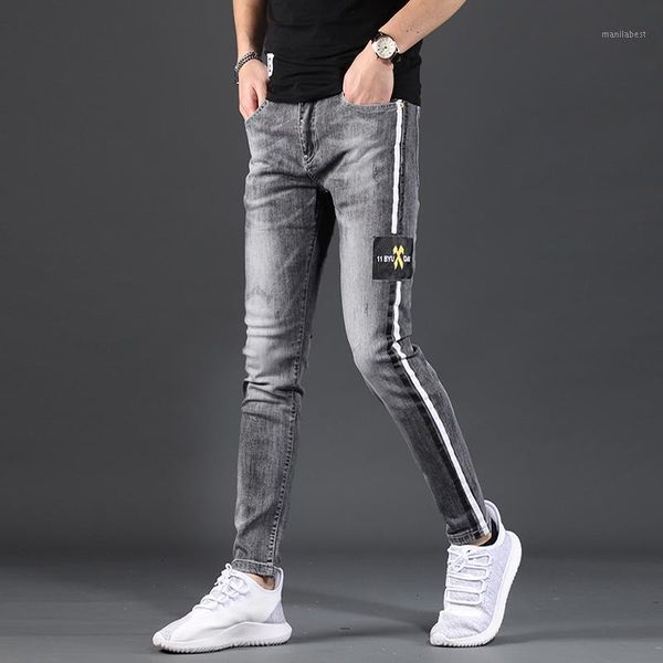 men fashion denim pants side stripe printed jeans 2020 summer gray slim fit stretch jean trousers streetwear clothing1, Blue
men fashion denim pants side stripe printed jeans 2020 summer gray slim fit stretch jean trousers streetwear clothing1, Blue
