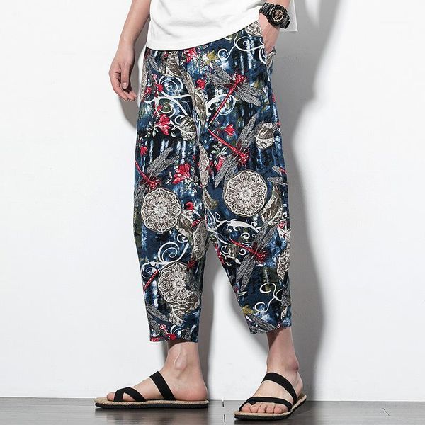 #4600 traditional chinese pants for man vintage cotton linen wide leg pants floral printed elastic waist joggers plus size 5xl1, Black
#4600 traditional chinese pants for man vintage cotton linen wide leg pants floral printed elastic waist joggers plus size 5xl1, Black